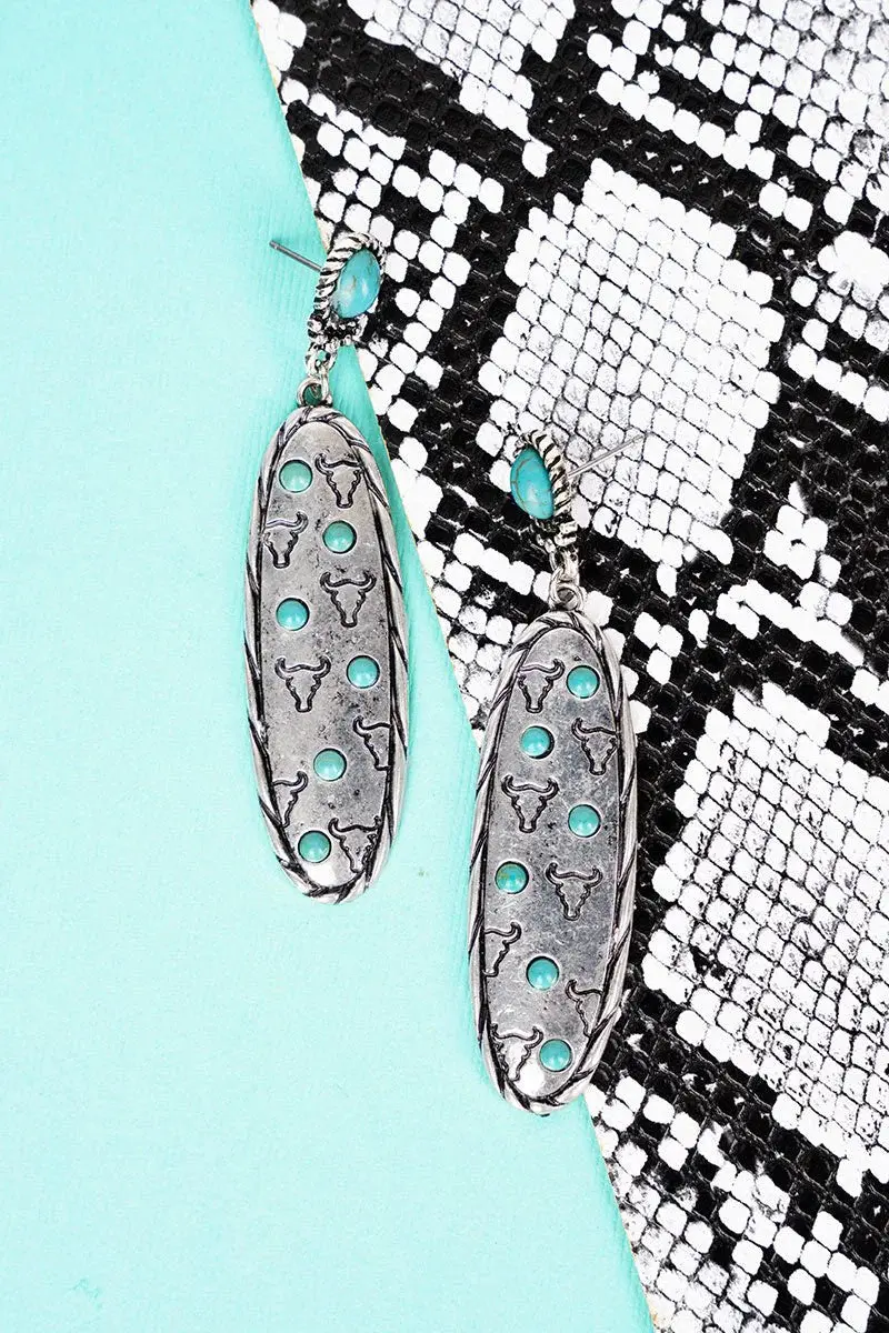 Silvertone And Turquoise Cattle Ridge Earrings 1