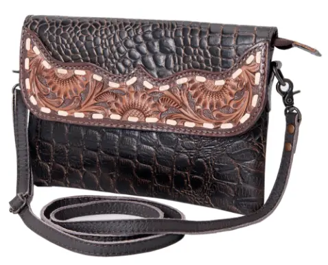American Darling Caiman And Tooled Leather Purse 1