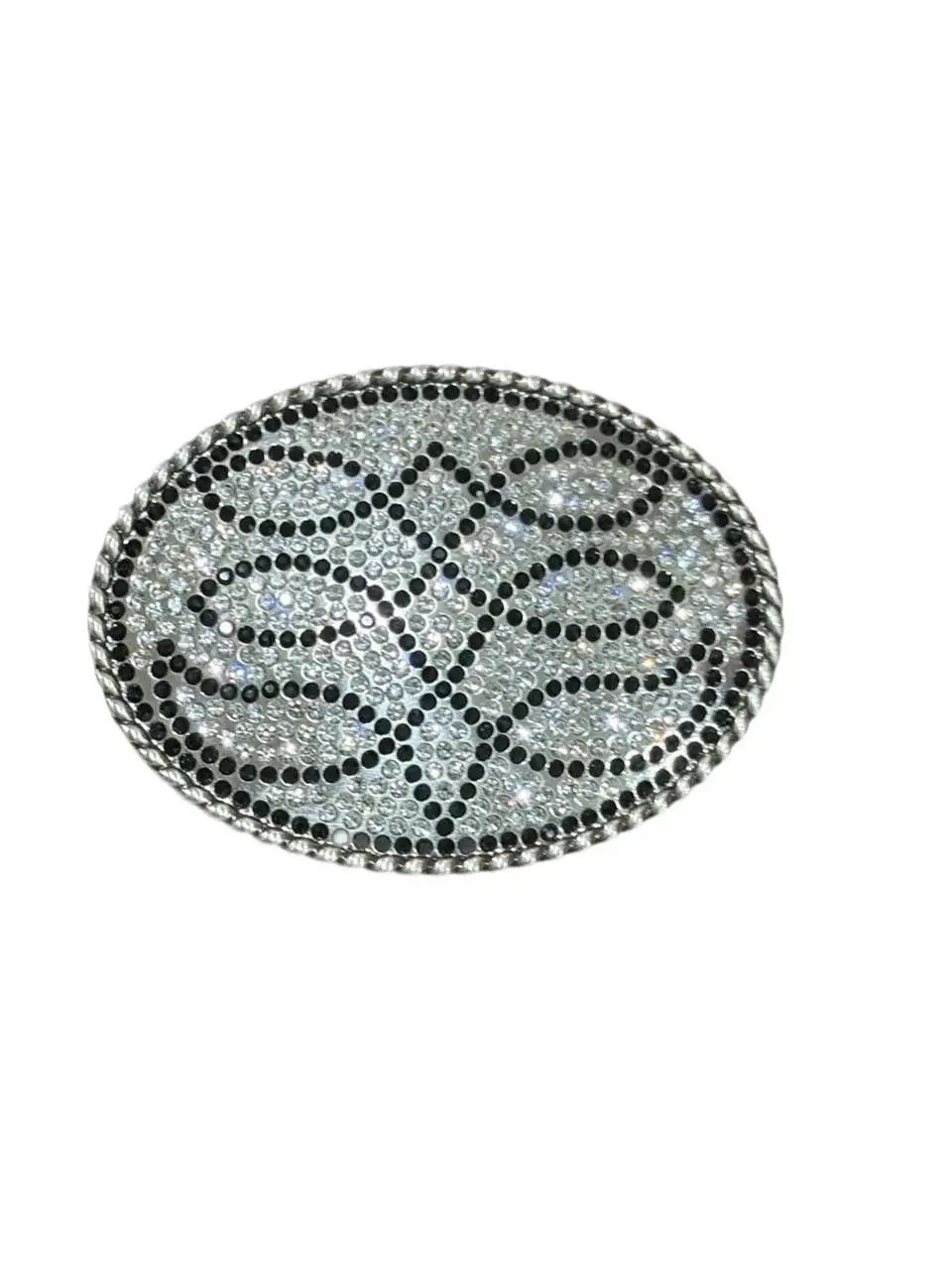 Blazin Roxx Silver & Black Oval Boot Stitch Crystal Buckle 1