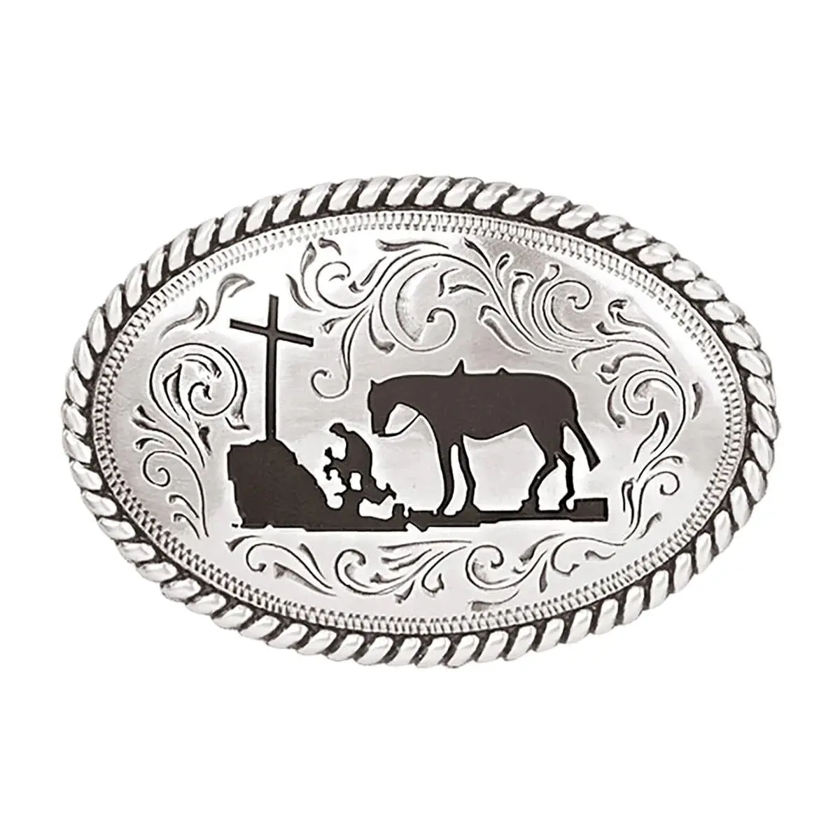 Nocona Cowboy Prayer Silver Belt Buckle 1