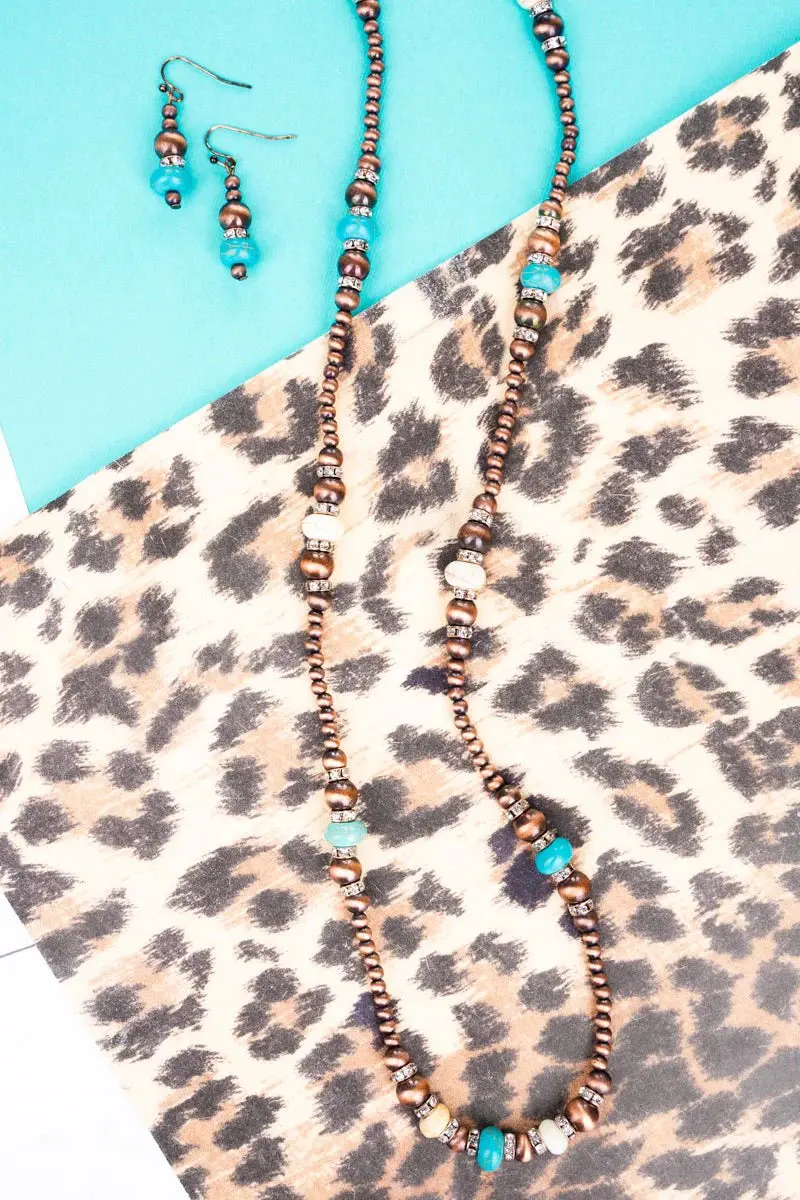 Turquoise And Howlite Wyatt Way Copper Pearl Necklace And Earring Set 1