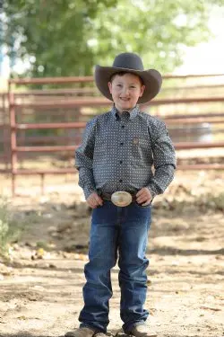 Boy's Match Dad Medallion Print Button-Down Western Shirt 1