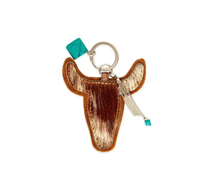 Buffalo Head Hair-On Hide Key Fob In Brown 1