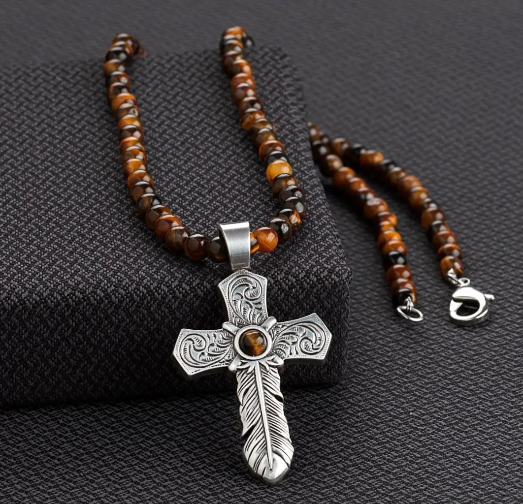 Silver Strike Tiger Eye Beaded Necklace 1