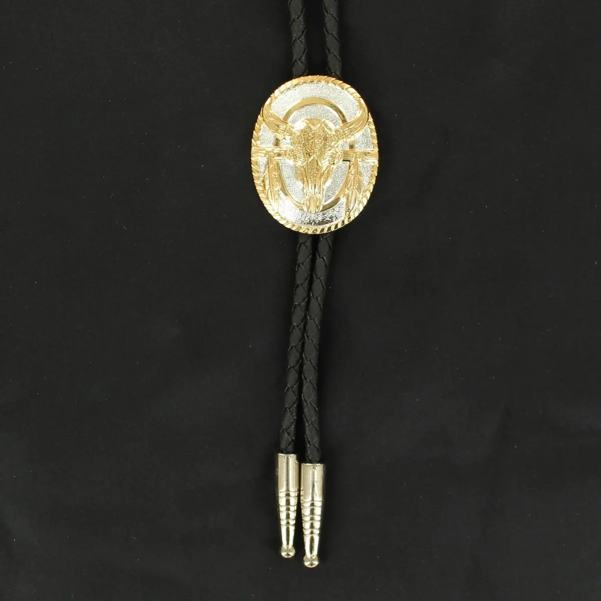 Double S Cow Skull Feather Bolo Tie 1