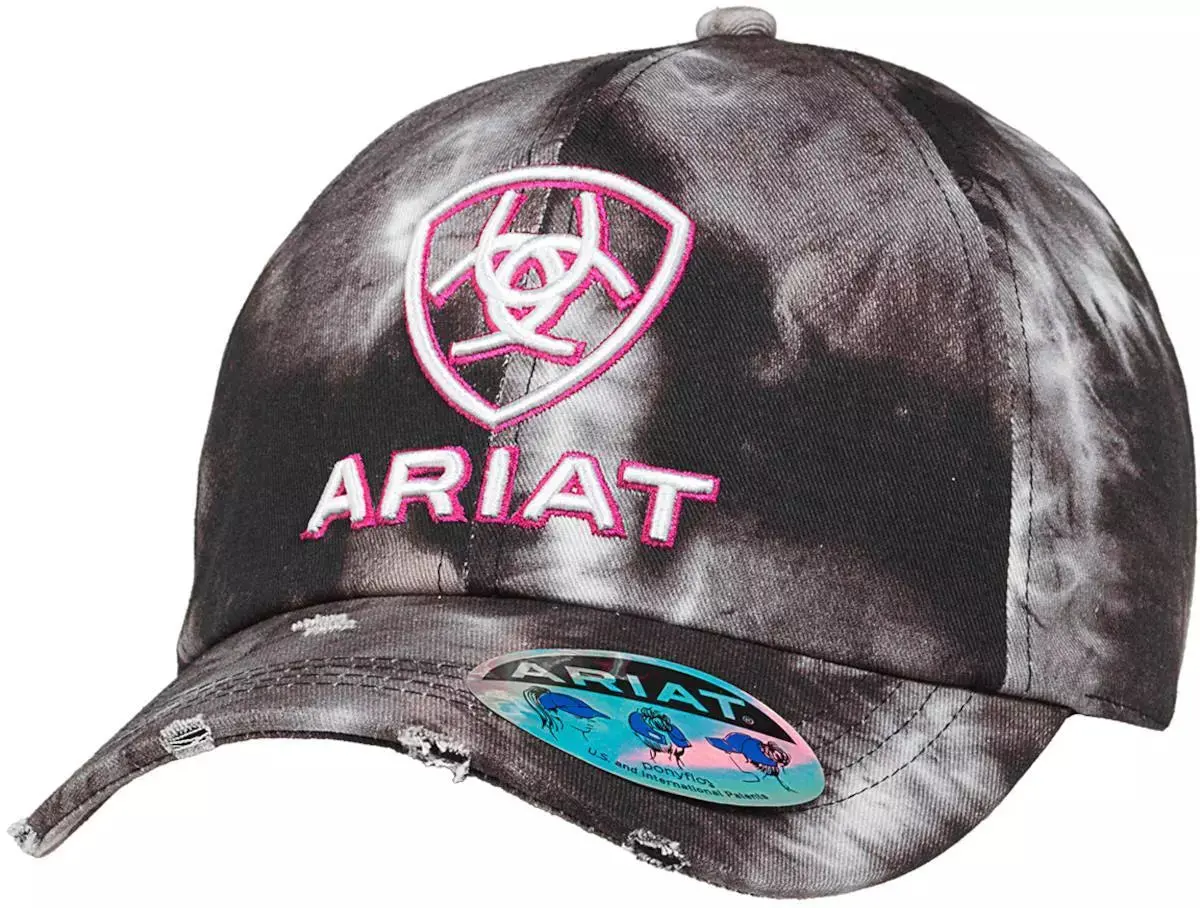 Ariat Baseball Cap Ponyflo Embroidered Logo Tie Die Black 1