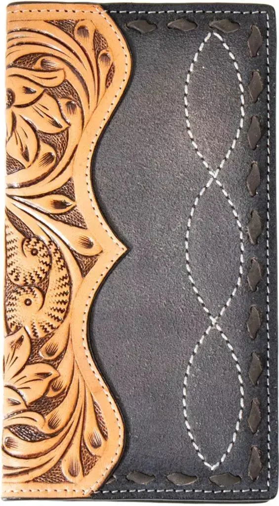 3D Western Mens Rodeo Wallet Roughout Leather Buck Laced Floral 1