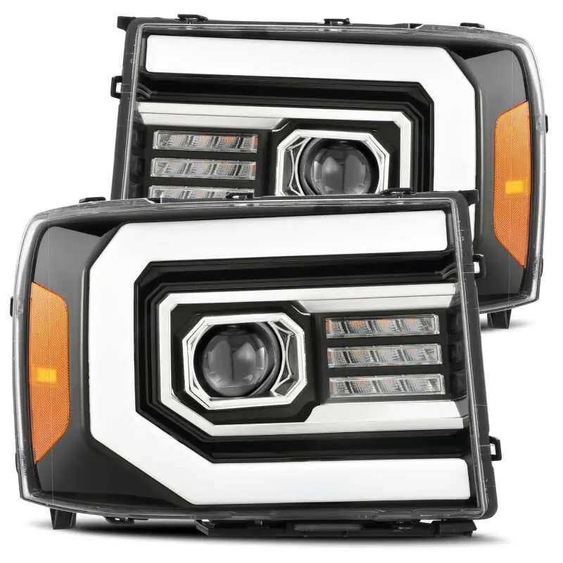 Alpharex Luxx-Series Led Projector Headlights For 2007–2013 Gmc Sierra 1500 – Jet Black Housing With Active Lighting, Sequential Turn Signals & Drls 1